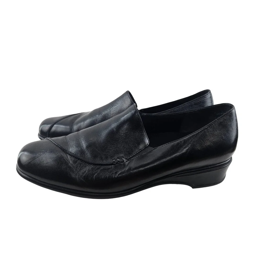 Munro American Black Leather Walking Wedge Loafers Womens 11.5 W M20578 Slip On